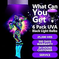 Vista 3 de Paquete de 6 bombillas negras, equivalente a 120 W, bombilla LED negra E26 BR30 de 385-400 nm para decoraciones de Navidad de Halloween, pintura