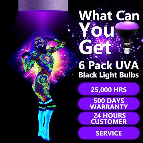 Miniatura 3 de Paquete de 6 bombillas negras, equivalente a 120 W, bombilla LED negra E26 BR30 de 385-400 nm para decoraciones de Navidad de Halloween, pintura