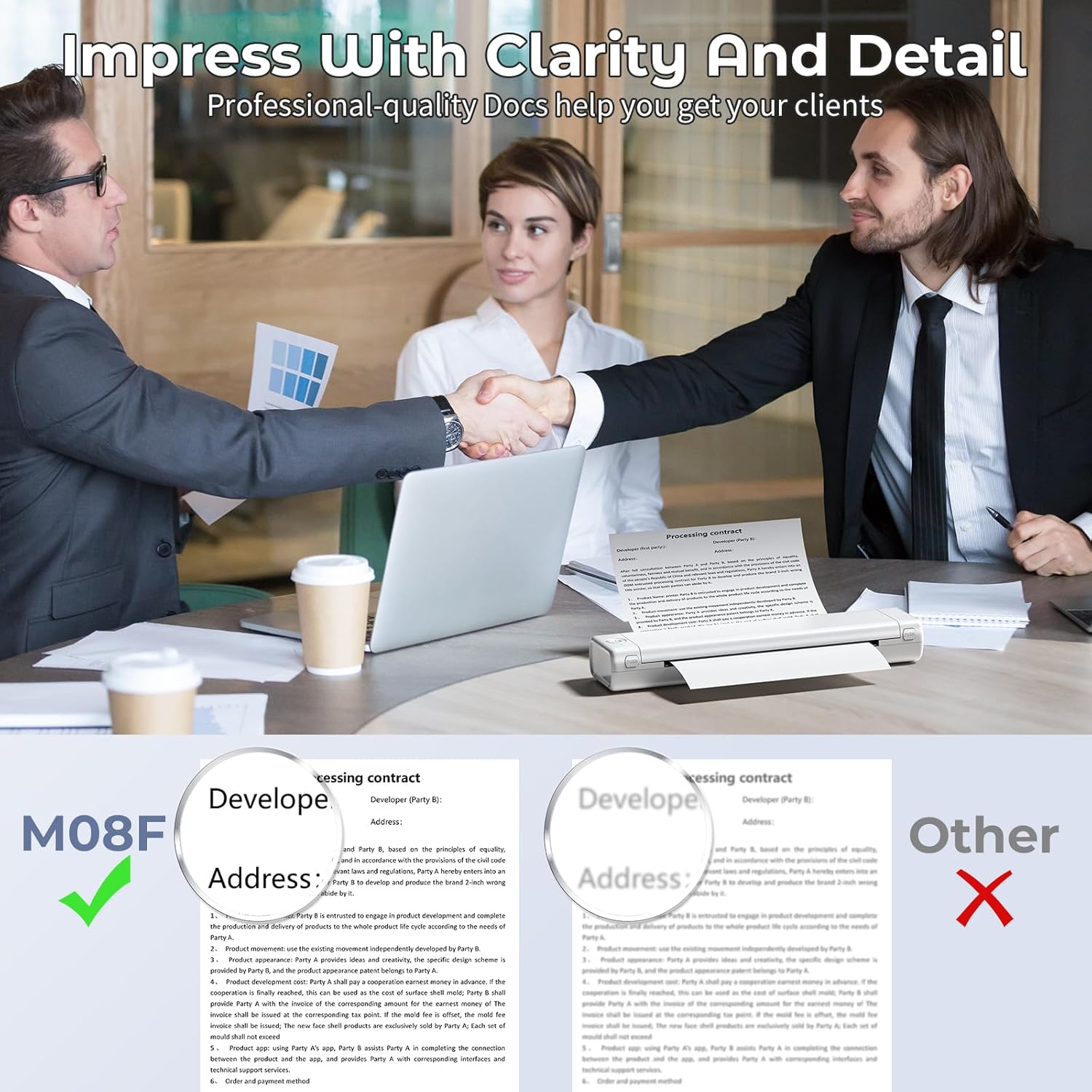 COLORWING Portable Thermal Printer M08F, Portable Wireless Printer for Travel and Home Use Compatible with iOS, Android,PC, Wireless Bluetooth Printers Support 8.5