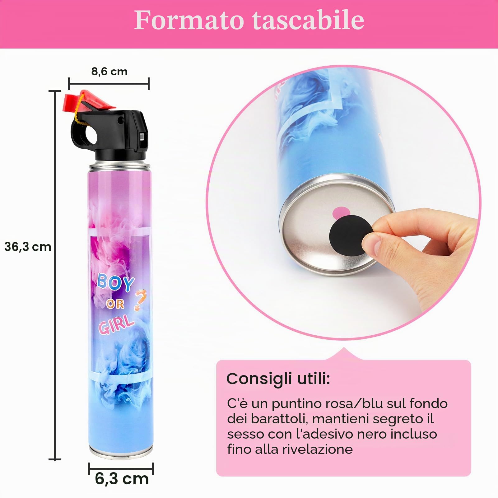 RISEMART Cannone fumogeno per rivelare il genere, pronto per foto, decorazione ecologica per feste per rivelare il genere, matrimoni, eventi sportivi e servizi fotografici (extra large, rosa
