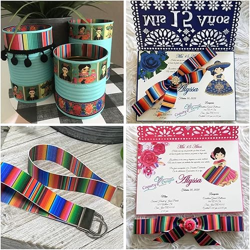 Miniatura 9 de 2 rollos de 2 estilos de cinta de color arcoíris para fiesta, cinta de serape mexicano de 0.984 in y 2.480 in de poliéster a rayas para bricolaje,