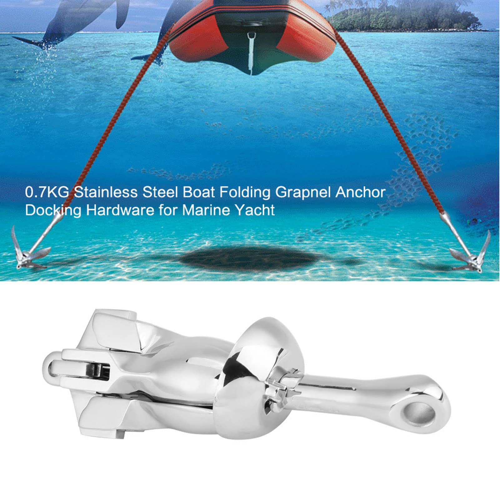 Haofy Ancre de Grappin Pliante en Acier Inoxydable pour Yacht Marin, Ancre de Bateau Robuste pour Matériel D'amarrage, Facile à Installer, 0,7 Kg, pour Yacht Marin
