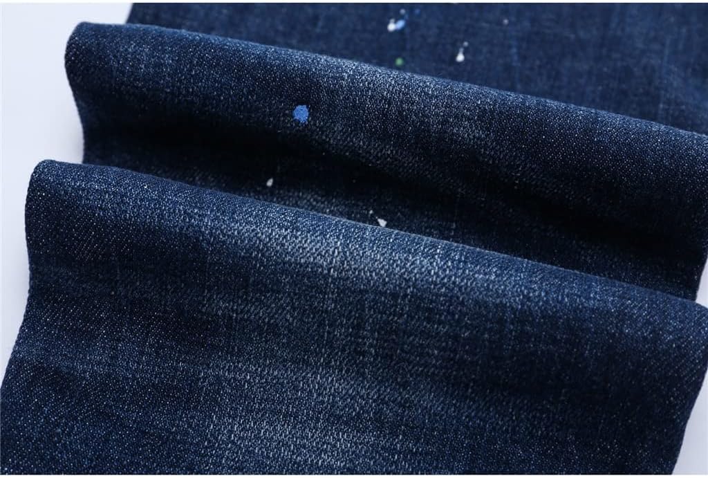 Men's Painted Jeans Skinny Ripped Patchwork Slim Fit Denim Pants for Male Asual Trousers