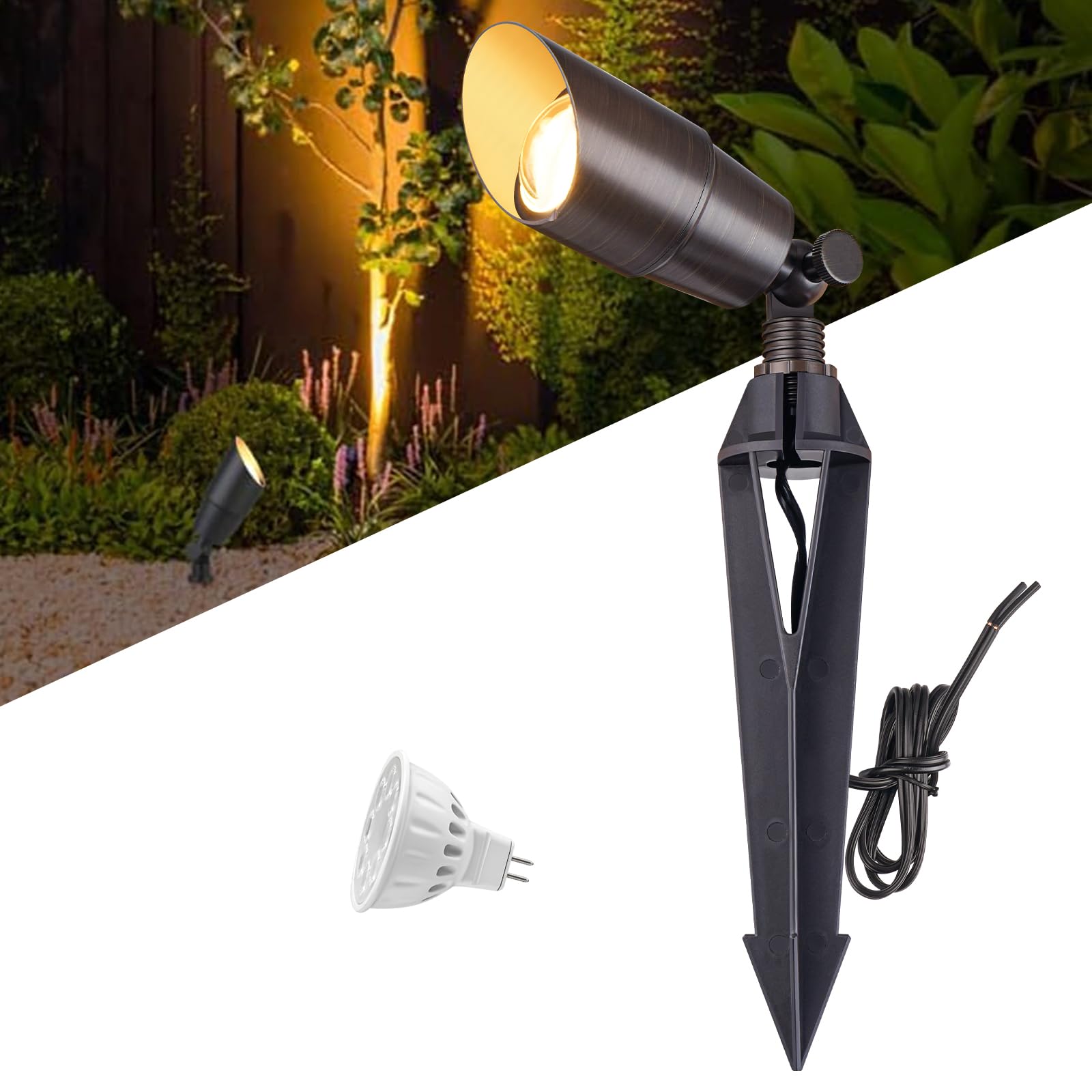 Brass LED Spotlight 12V Low Voltage Outdoor Waterproof Solid Brass Raised Light MR11 3W-image-22