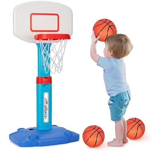 LACCHOUFEE Aro de baloncesto para interiores y exteriores, juguetes para niños pequeños de 1 a 3 años, aro de baloncesto con 3 bolas, mini portería