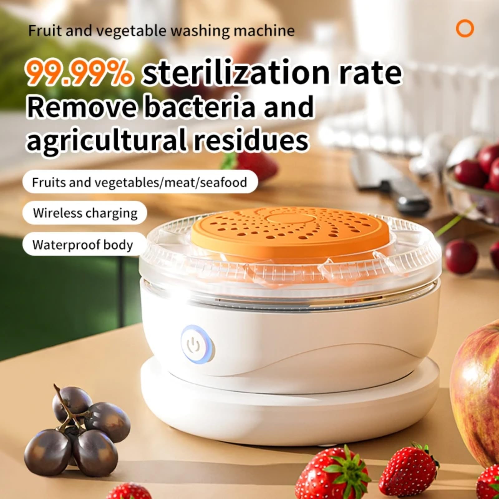 1 Packung Obst Gemüse Reiniger mit Hydroxyl für Ion Tech für 99,99% Reinigung von Fleisch und Meeresfrüchten Kabelloses Design Weiß 10x10x8cm für Küche