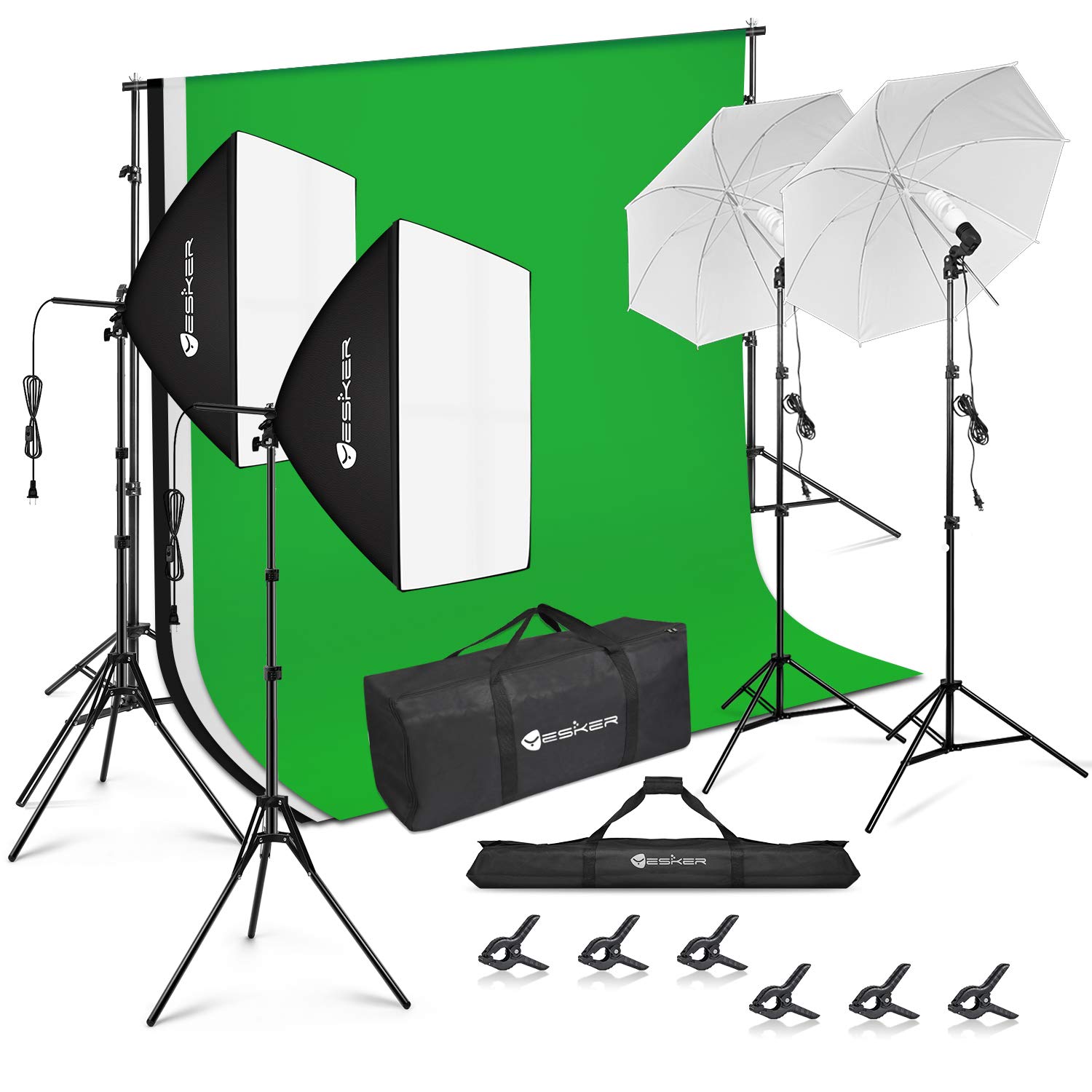 Yesker Photography Lighting Kit 8.5 x 10 ft Background Support System Umbrellas Softbox Continuous Lighting Kit for Photo Shoot Studio Portrait, Product and Video Recording Photography