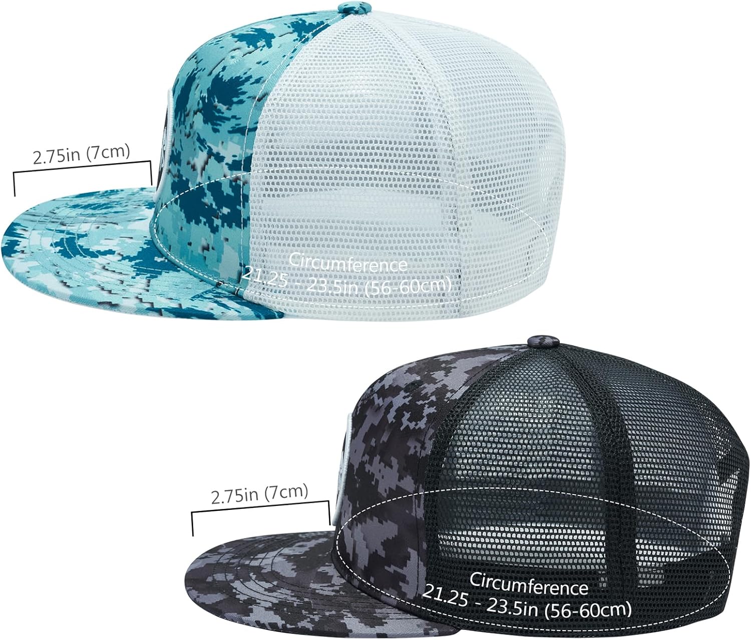 BASSDASH 2 Pack Flat Brim Trucker Cap Adjustable Snapback Hat Mesh Back for Men Women Fishing Hunting - Image 3