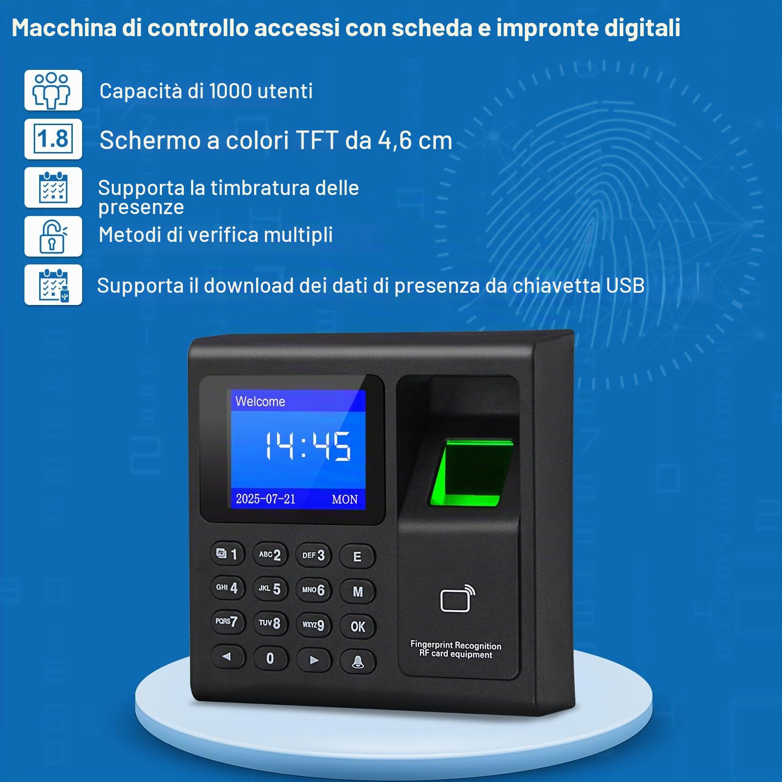 tastierino numerico apriporta Sistema di controllo accessi Kit Impronta digitale Presenza di tempo Portachiavi lettore RFID biometrico Apriporta intelligente Serratura magnetica elettrica