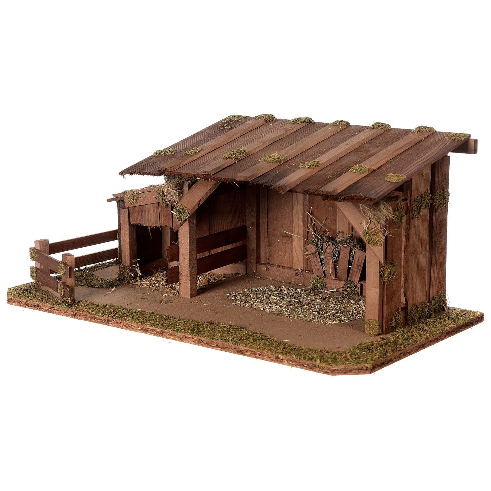 Holyart Portales, cabañas y Cuevas: Establo belén de Madera Modelo nórdico 20x55x30 cm para estatuas 12 cm