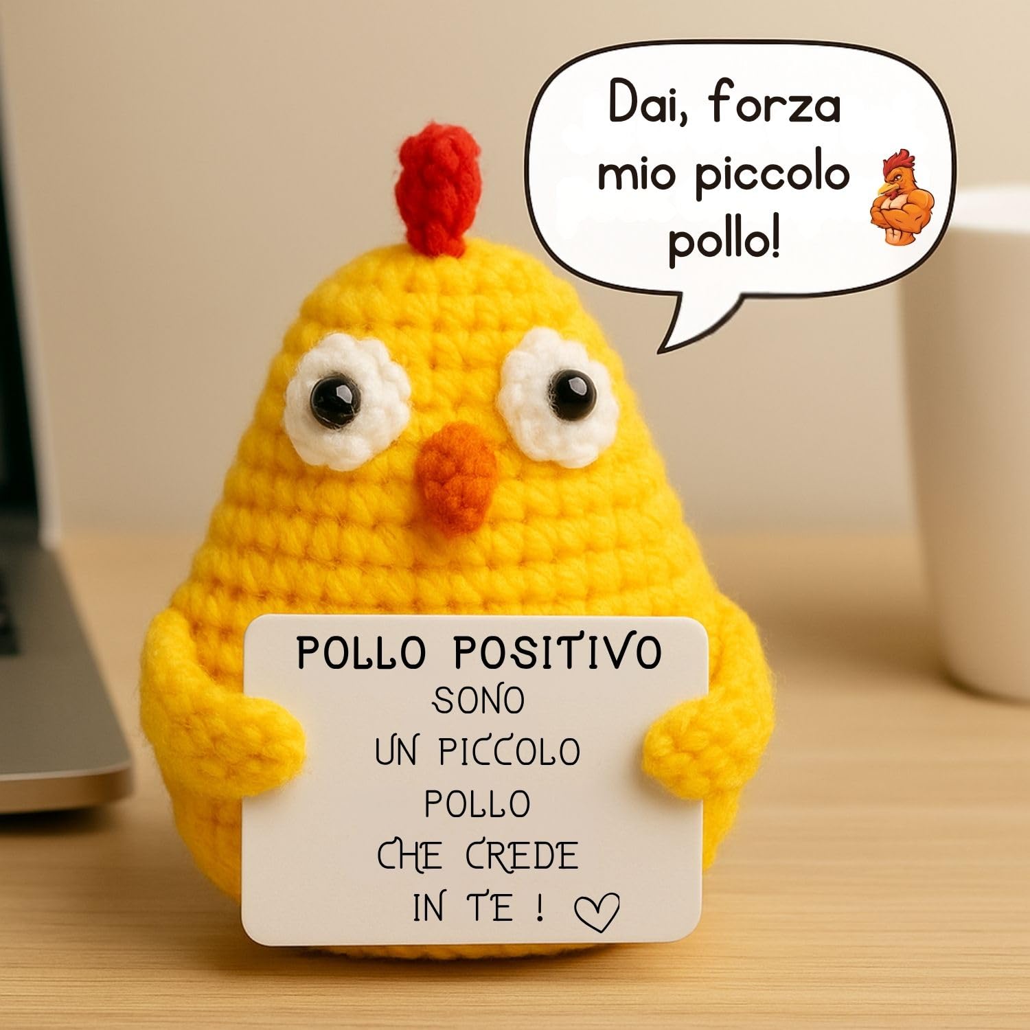 Pollo Positivo© | Regalo di Pasqua | Idea Divertente & Simpatica | Compleanno Bambino Bambina | Festa Amico| Sorpresa Collega| Amigurumi Motivazionale| Giocattolo Comico| Decorazione Tavola Pasqua