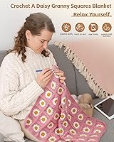 Vista 2 de Katech Blanket Crochet Kit for Beginners, Granny Square Crochet Blanket Kit for Adults Learn How to Crochet Daisy Granny Squares Blanket