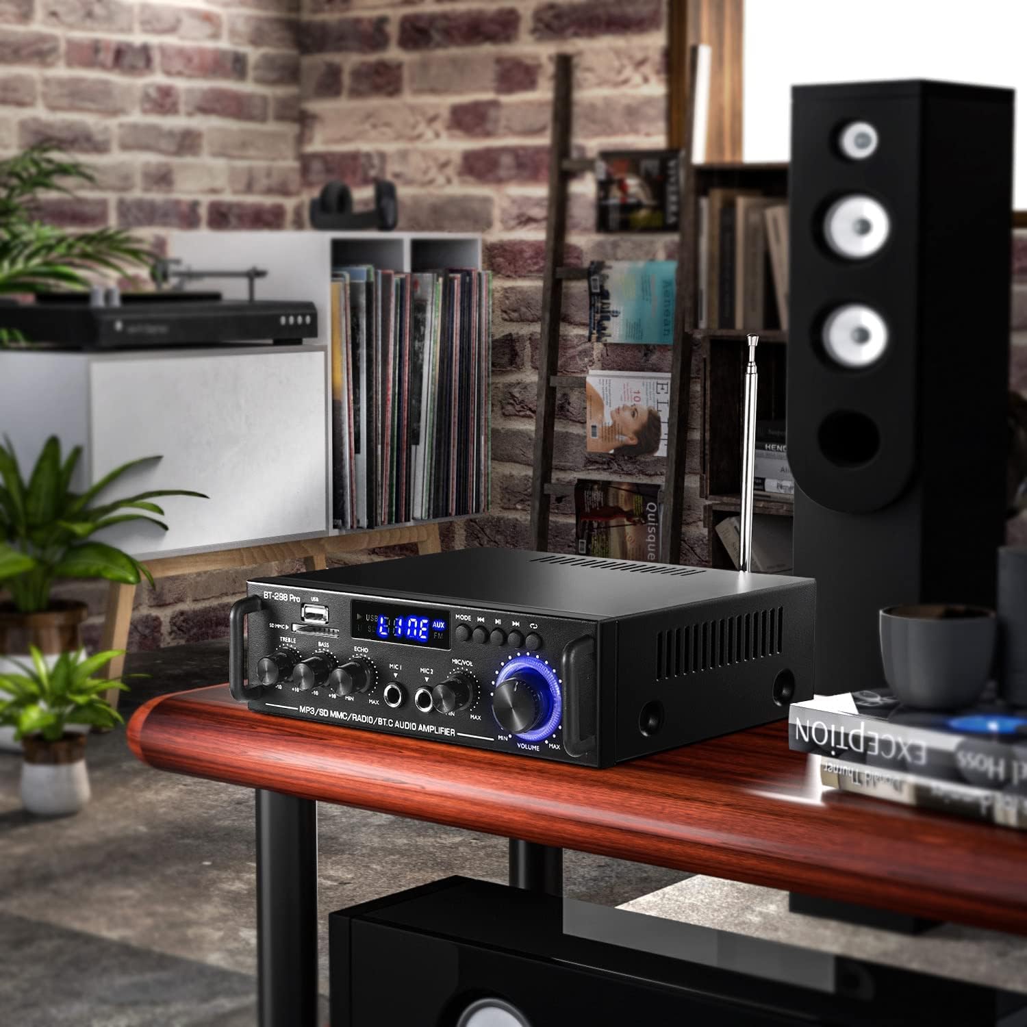298 Pro Mini Amplificateur Bluetooth 5.0, Audio HiFi 2 Canaux, Max 500W x 2 RMS, 50W x 2, Récepteur Stéréo, Aigus et Basses Avec USB/RCA/MIC/FM