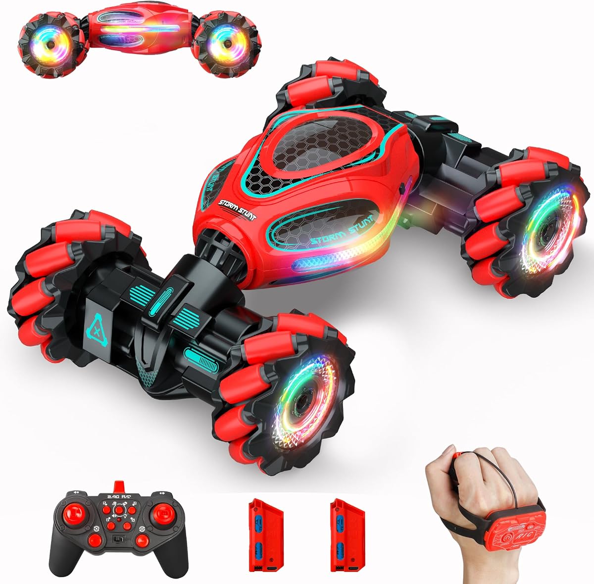 Gesture RC Car, 1:18 4WD Transform Off-Road Stunt Car con gestos y control remoto, vehículo de deriva con giros de 360° con luces LED y música, coches de juguete todo terreno, regalos para niños y niñas de 6 a 12 años