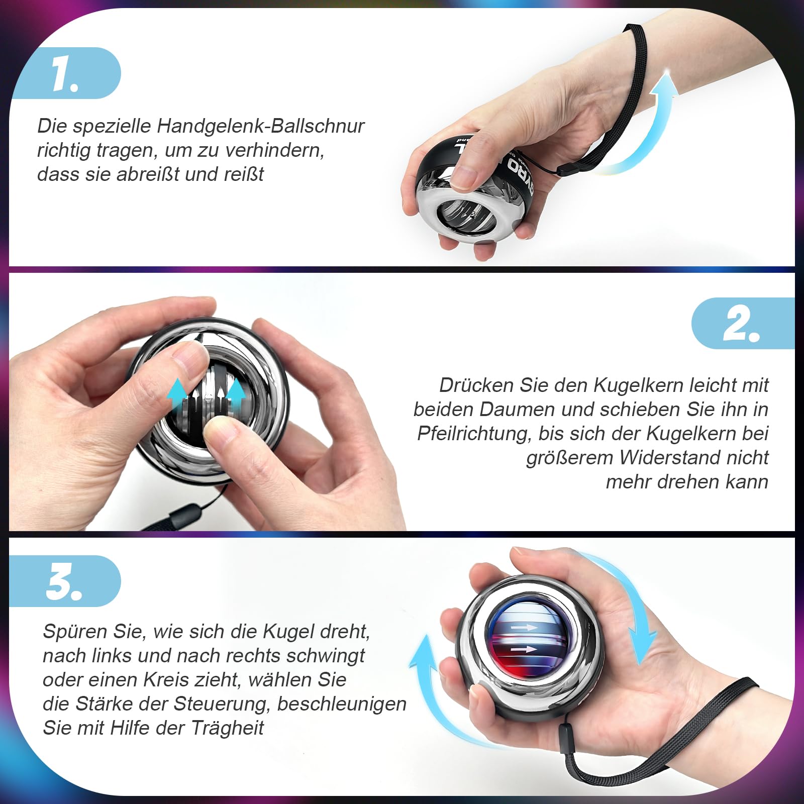 Gyroball,Handgelenktrainer-Ball,Handgelenkstärker,5-stufiger Widerstands/Lichtsteuerung,Gyroskopischer Unterarm-Trainer,Gyro-Ball zur Stärkung von Armen, Fingern,Handgelenkknochen und M