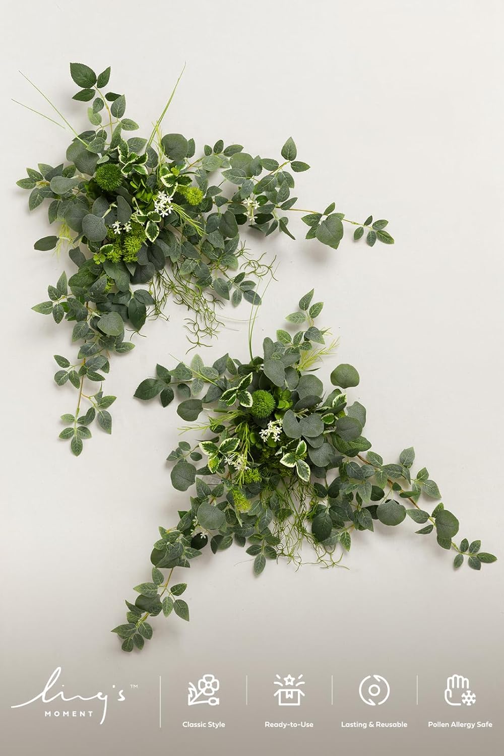 Ling's moment 2PCS Sage Green Artificial Flower Garland Wedding Arch Flowers Floral Swags Centerpieces Greenery Arrangements for Sweetheart/Head Table Easel Wall Entryway Board Backdrop Decor