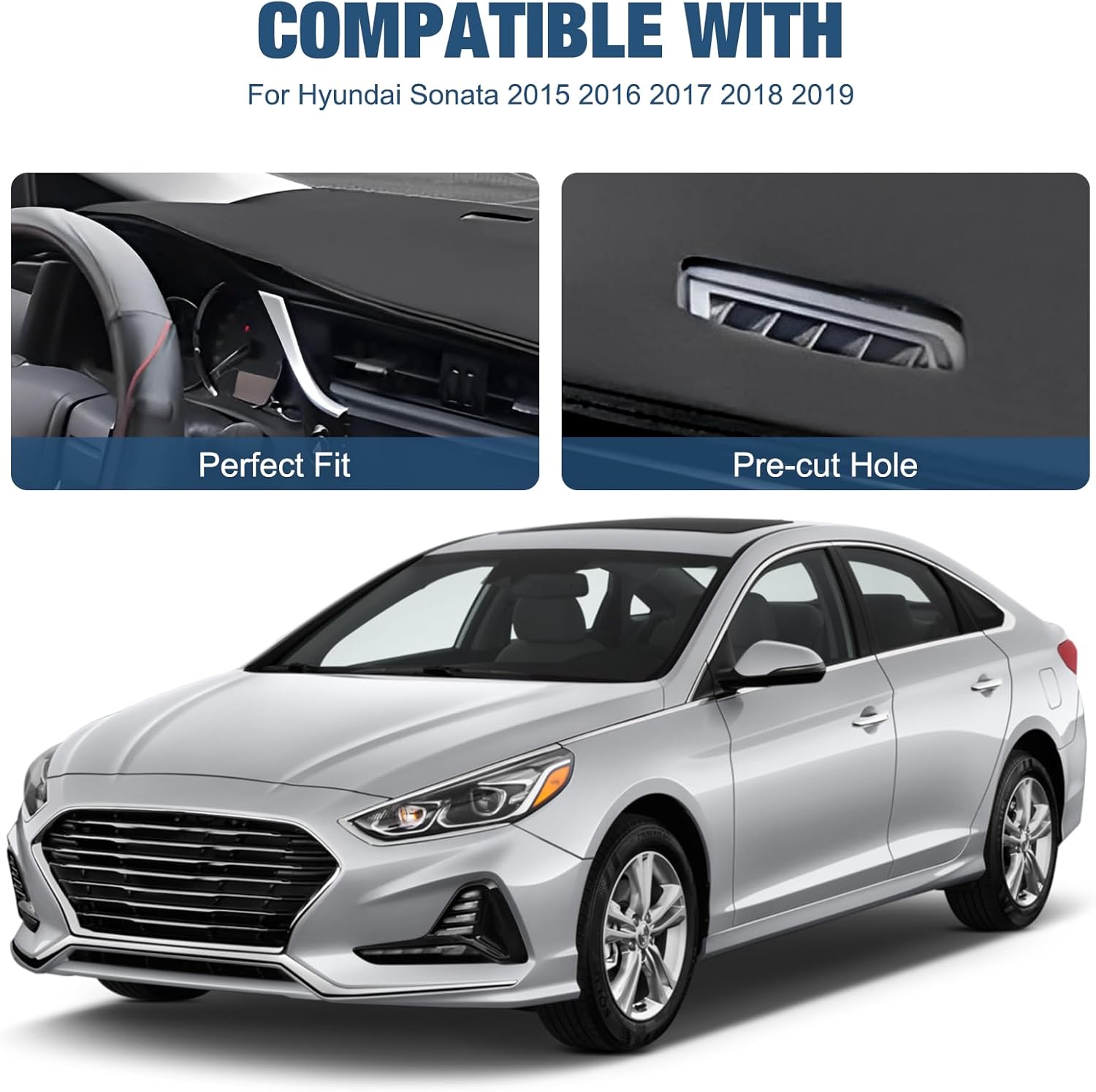 Leather Dashboard Dash Cover Mat Carpet PU Compatible with 2015-2017 2018 2019 Hyundai Sonata