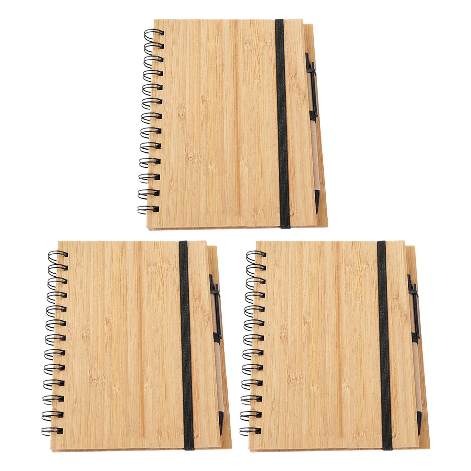 Quaderno a Spirale in Bamboo con Pagine a Righe 70 Fogli 3 Pezzi con Penne, Portapenne Integrato, Copertina Ecologica per Ufficio, Scuola e Appunti