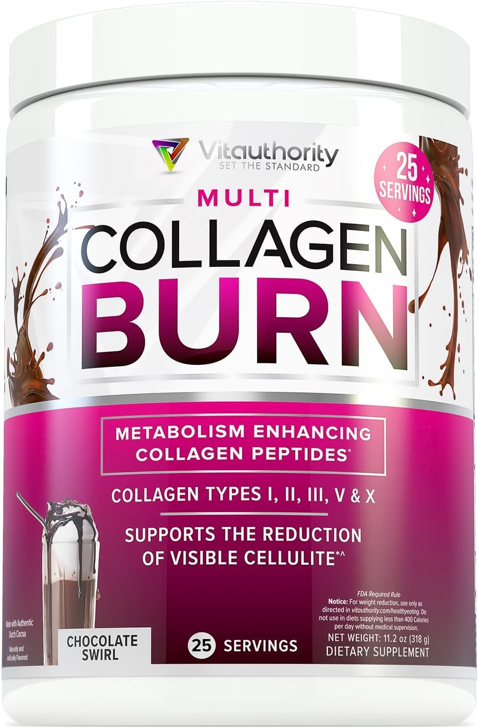 Collagen Peptides Powder Weight Loss Supplements | Hydrolyzed Beauty Complex for Women, Hair Skin Nails | Fat Burning Support | Chocolate Flavored 25 Servings