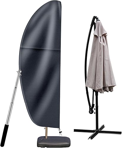 Miniatura 8 de OKPOW Cubierta para sombrilla de patio para sombrillas de 11 a 13 pies  Funda impermeable voladiza para sombrilla con cremallera resistente