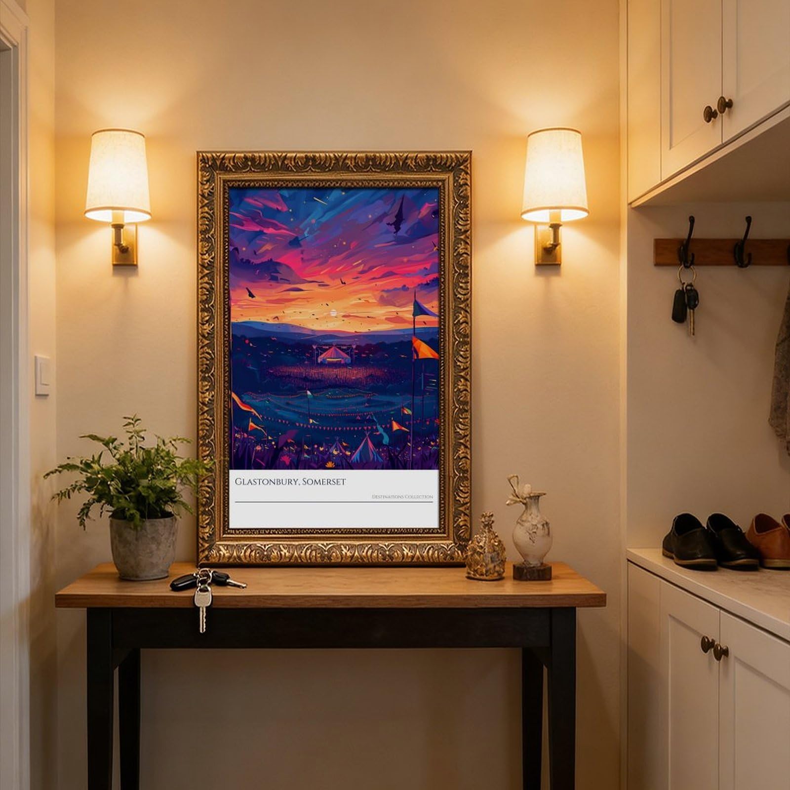 Mnyuein Glastonbury Sunset Poster vibrante festival stampa artistica su tela poster decorazione camera da letto sport paesaggio ufficio camera decorazione regalo retrò cornice oro 40,6 cm L x 61 cm W