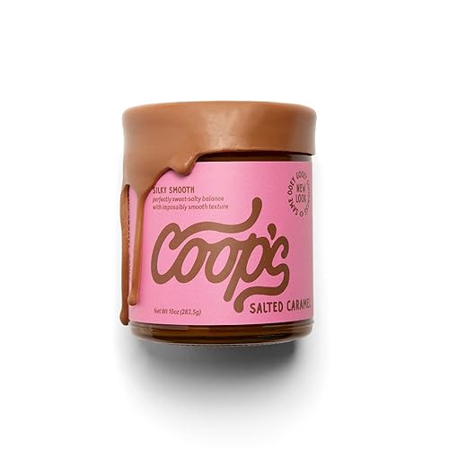 Coop's Salsa de caramelo salado: rica y mantecosa, gourmet, totalmente natural, hecha a mano, sin gluten, sin OMG, galardonada, coberturas de