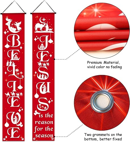 Miniatura 3 de Decoración de Navidad, pancarta de Feliz Navidad, juegos de pesebre para Navidad al aire libre, letrero de Jesús para porche, pancarta colgante de