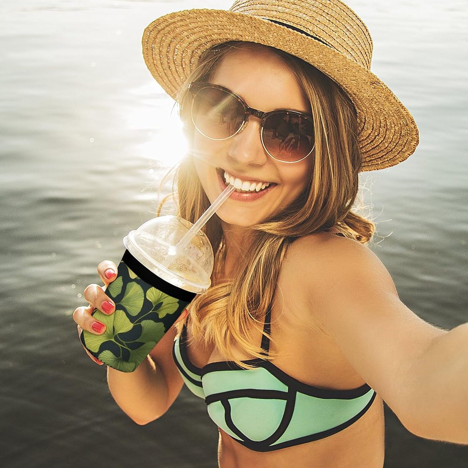 Ginkgo Biloba 3 Pack Reusable Iced Coffee Sleeves Insulates Protective Neoprene Sleeve Cups Sleeves For Iced Hot Drinks