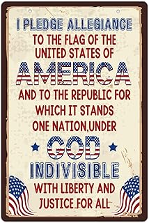 FLYAB Patriotic Wall Decor Sign - I Pledge Allegiance to The Flag of The United States of America sign Home Decor Vintage Office Decor for Vintage Bar Cafe American Military Veteran Art Sign Gift