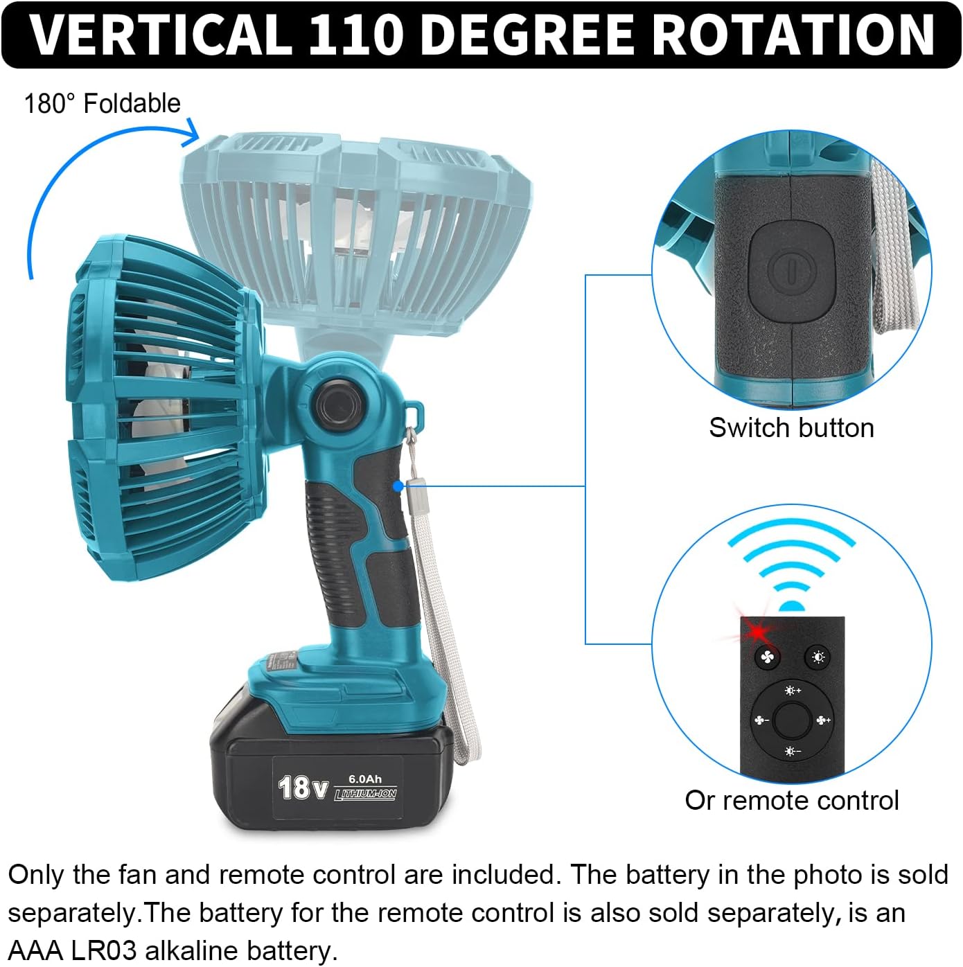For Makita 18V Fan, 3 Speed Cordless Brushless Motor Low Noise for Camping, Gym Garage Travel Office Bedroom (MT-FC104 FAN)