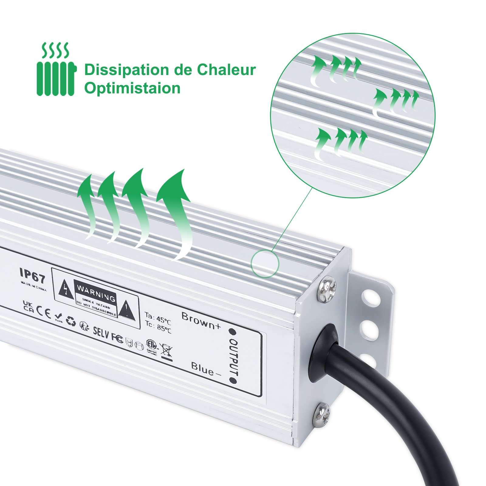 REYLAX Transformateur 220V 12V 60W Imperméable Alimentation LED Transfo Entrée 100-260V AC Sortie DC 12V 5A LED Driver Tension Constante étanche IP67 Adaptateur Basse Tension pour CCTV Ampoule Led