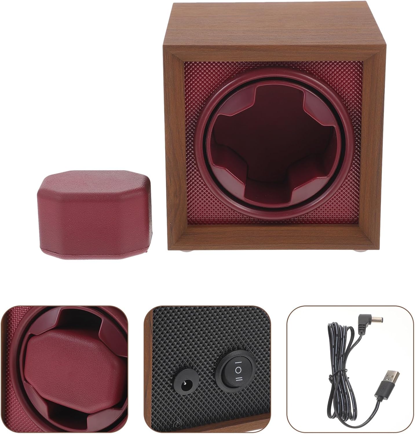 GALPADA Automatic Watch Winder Case with Black Walnut Wood Exterior and Deep Red Abs Panel Mechanical Watch Rotating Box with 3-Speed Adjustable Settings for Men’s