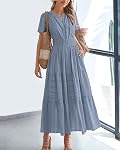BTFBM Summer Dress for Women 2026 Maxi Dress Lightweight Short Sleeve V Neck Elastic Waist Boho Beach Spring Dresses