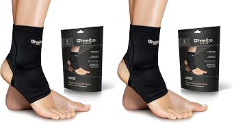Heelbo Ankle Compression Sleeve and Compression Sock Made with Copper Infused Fibers and Breathable Fabric for Planter Fasciitis, Achilles Tendonitis or Arch Support, Black, Large Pack of 2