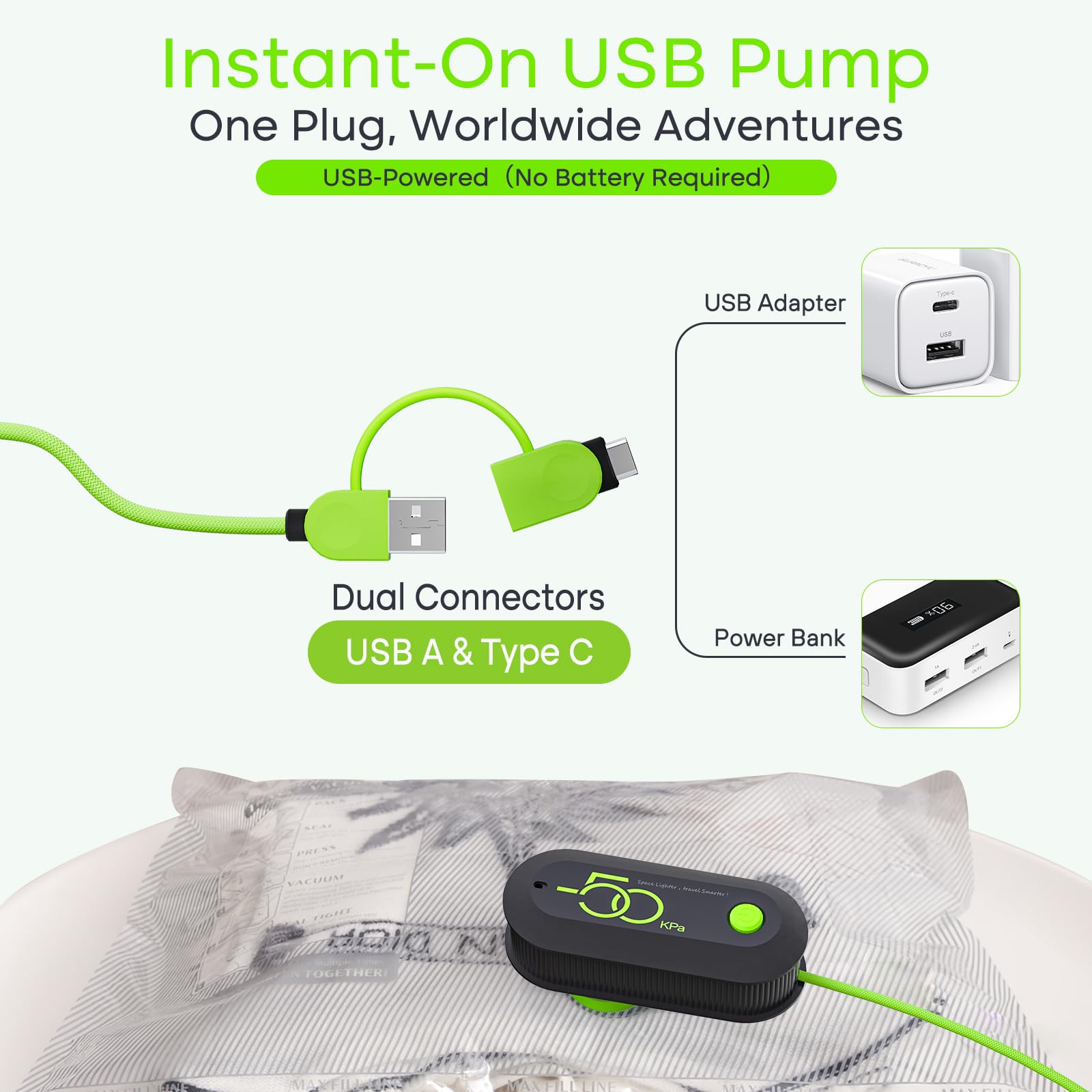 Vacbird Vakuumbeutel für Reisen mit USB-Pumpe, 12 Stück, Handgepäckgröße, Kompressionsverpackung für Gepäck und Koffer, platzsparende Taschen für Kleidung und Kleidung auf Reisen