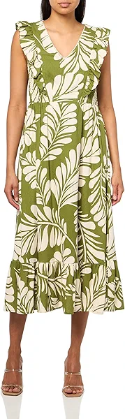 Anne Klein Women's V Neck Ruffle SLV Modern Midi Dress