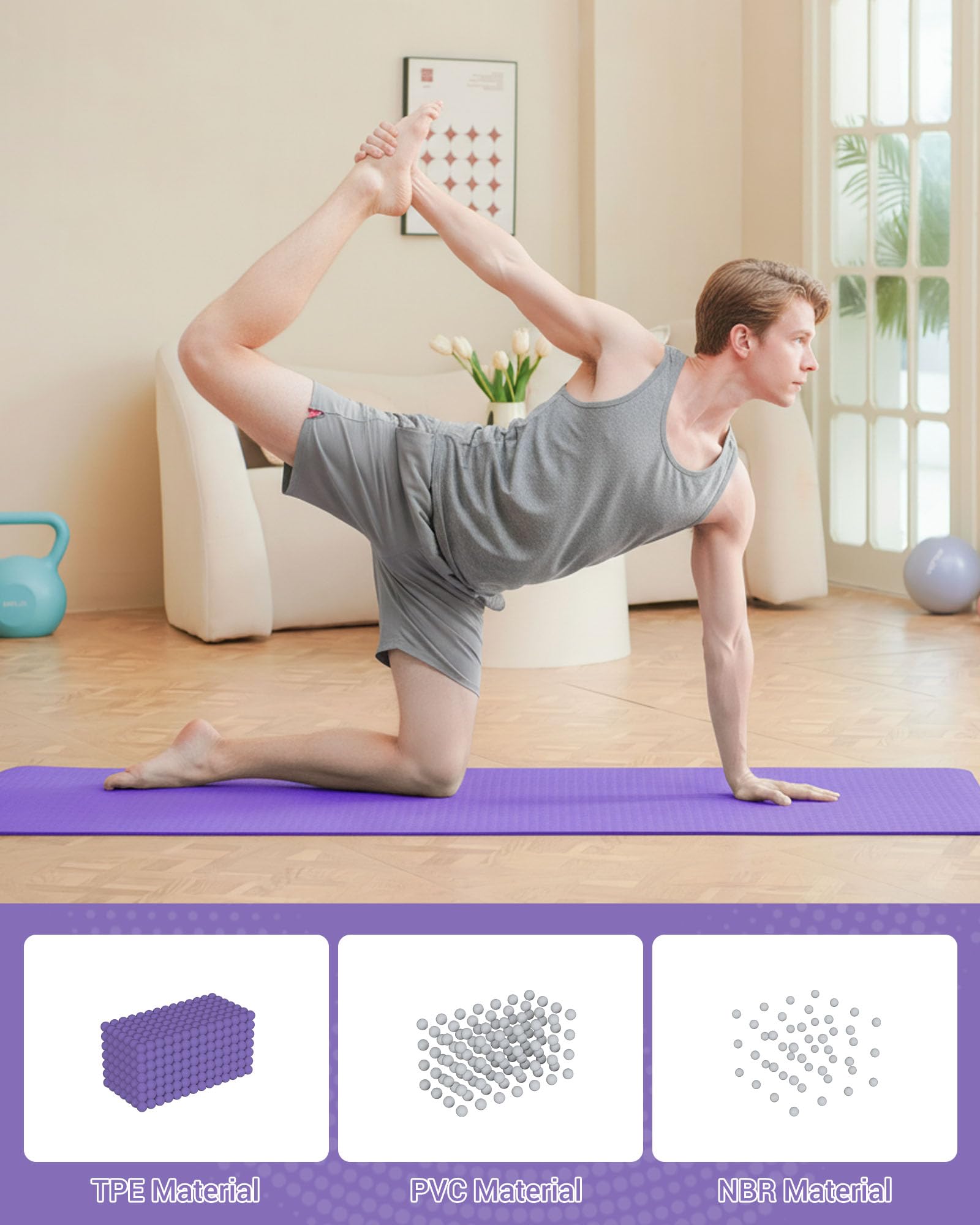 Good Nite Tappetino da ginnastica, yoga, fitness, antiscivolo, per allenamento, sport, turn, pilates, con tracolla, 183 x 61 x 0,6 cm