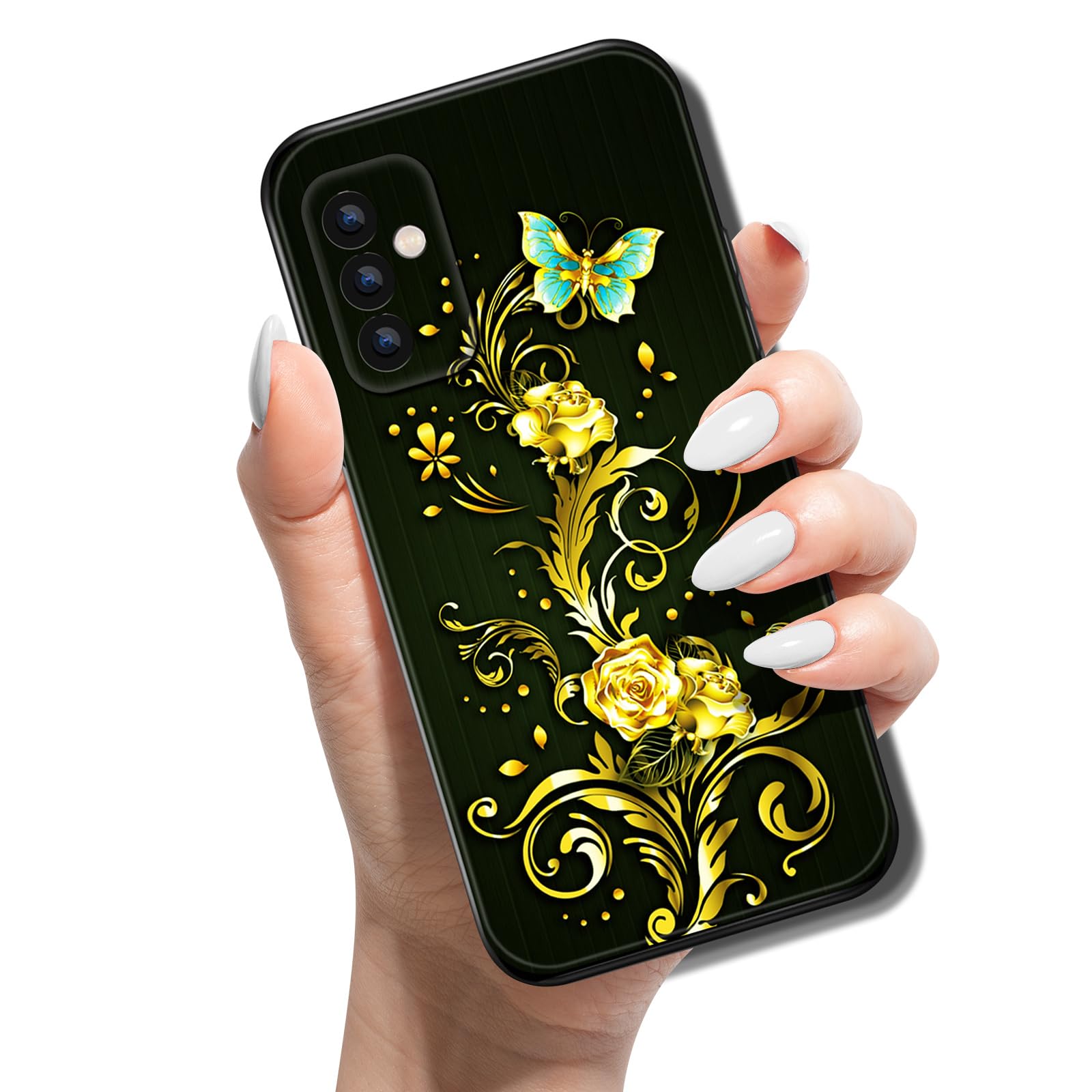 E-Panda for Xiaomi Redmi Note 13 Pro 5G Case Ultra Thin Slim Black TPU Soft Silicone Gel Bumper Shockproof Protective Cover Sparkle Clear Pattern Design Personalised Kawaii Cute - Butterfly Flower