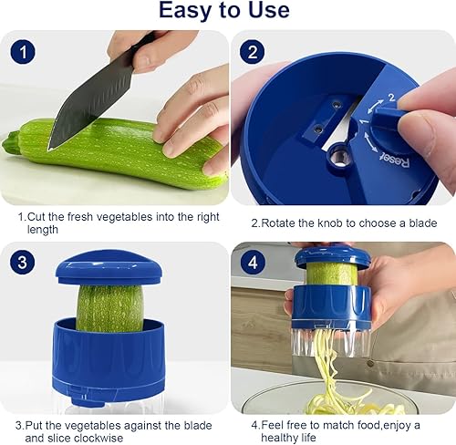 Miniatura 5 de 3 en 1 espiralizador de verduras, cortador ajustable para noodles de calabaza y zanahoria, cortador en espiral para pepino, herramienta de cocina