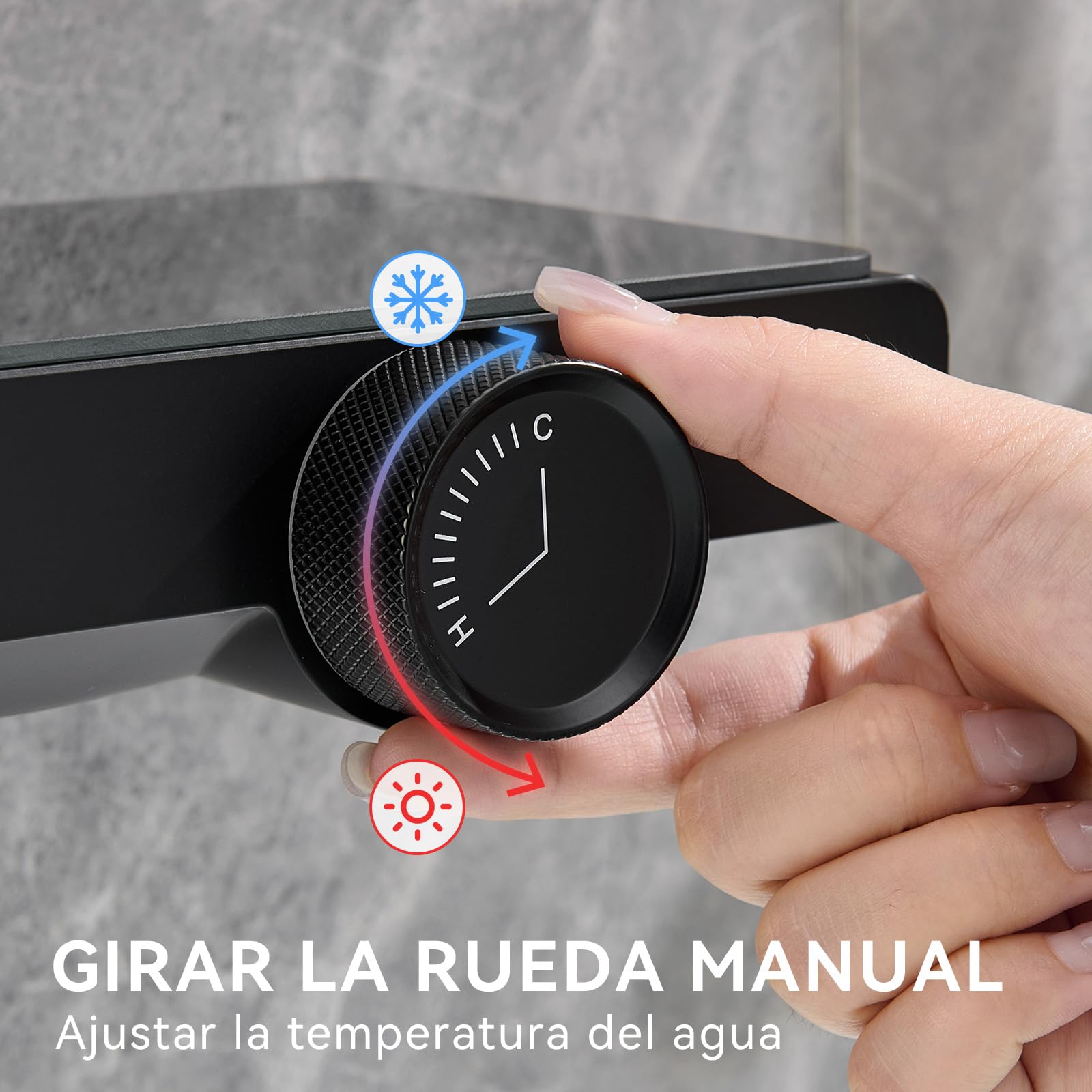 Auralum Grifo Bañera con Ducha y Caño, Diseño Piano con Estante Amplio para Baño, Columna Ducha Ajustable con Alcachofa Ducha 6 Funciones, Barra Ducha Regulable, Flexo PVC 1,5 m Antitorsión, Negro