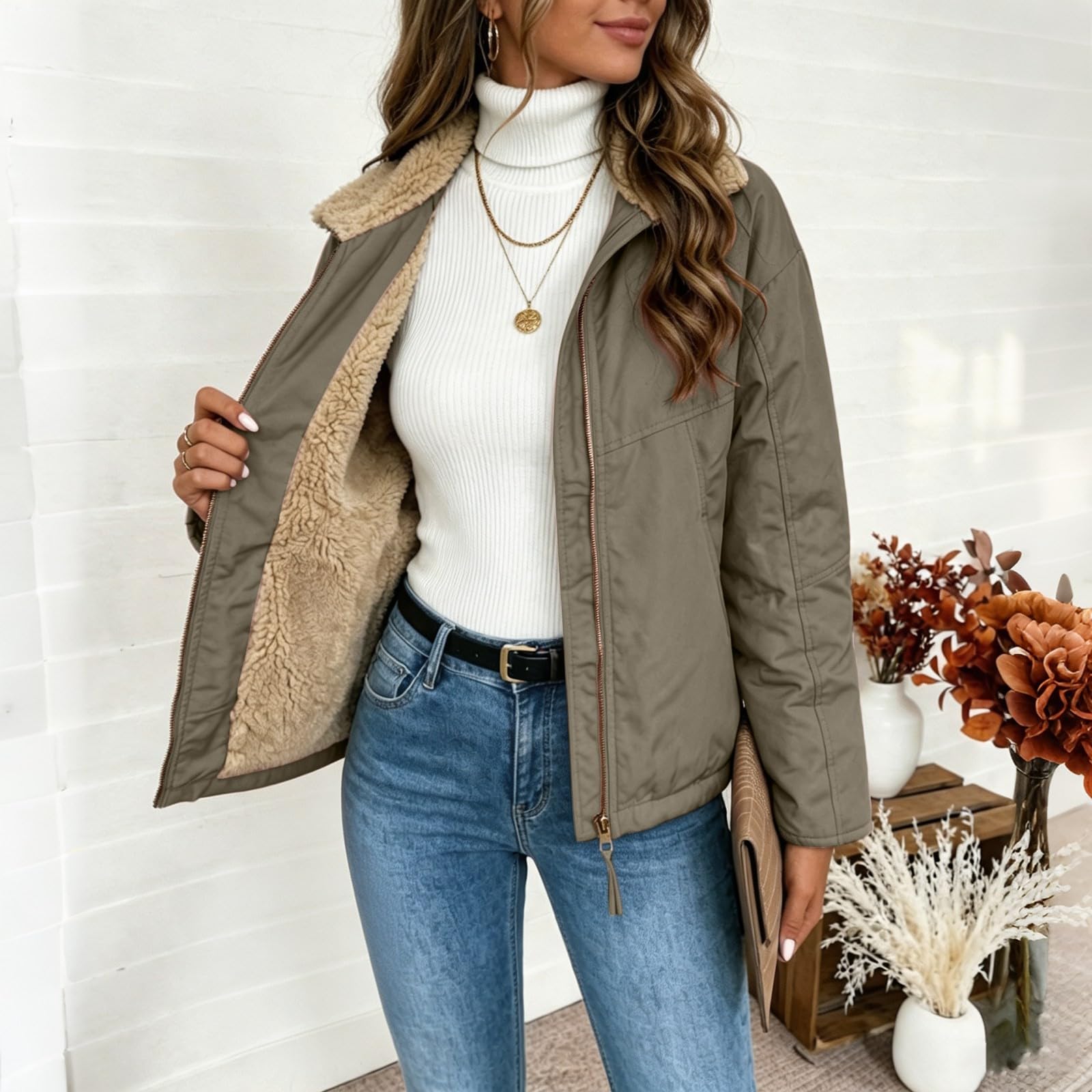 Generisch Daunenjacke Damen - Kurz Wintermantel Winter Warm Gefüttert Steppjacke Elegant Grosse Grössen Winterjacke Winddicht Parka Jacke