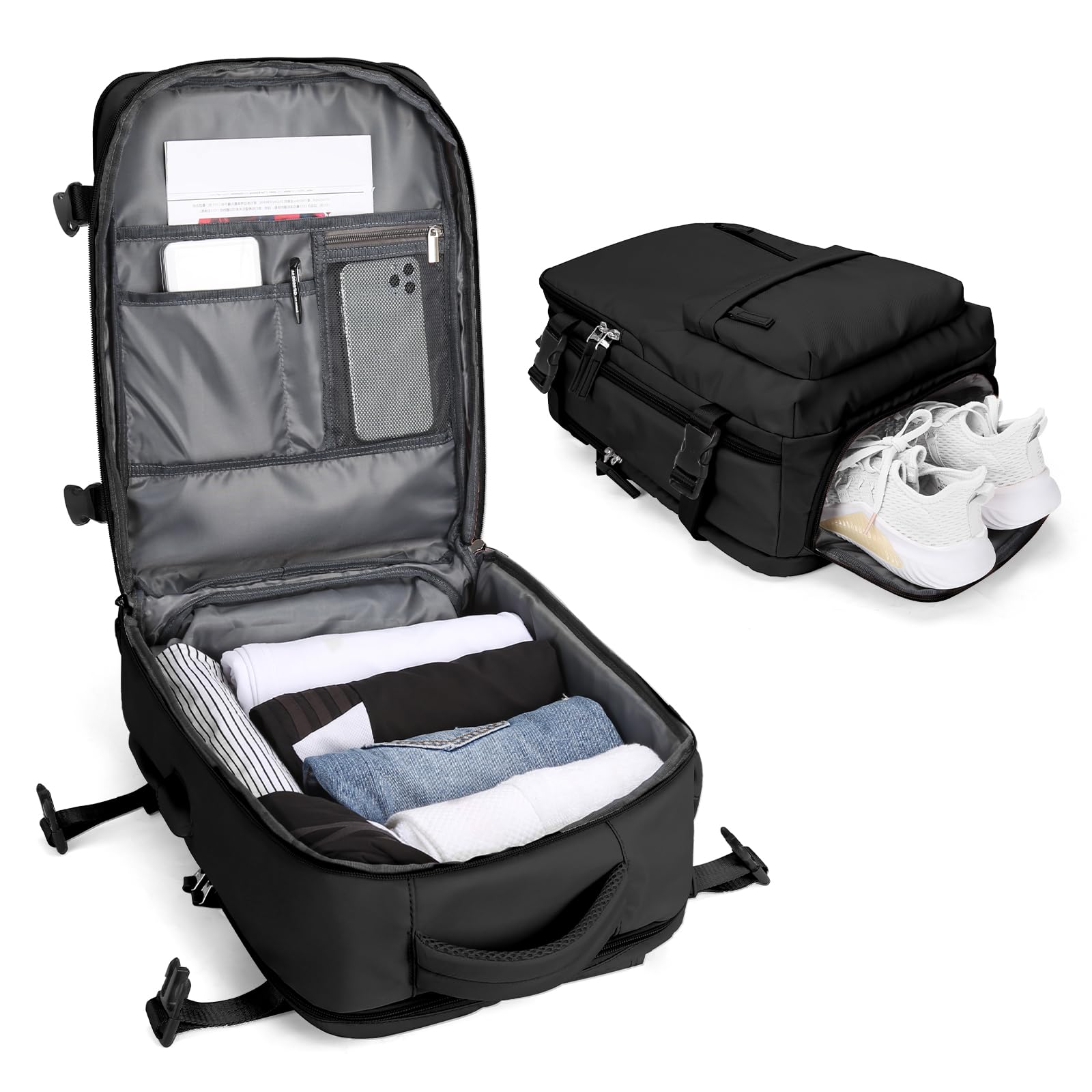 BJLFS Borse da Cabina per Ryanair 40×30×20 Zaino da Viaggio con Sottovuoto Bagaglio a Mano 40x20x25 Easyjet 45×36×20,Zaino Wizzair 40x30x20,Zaino Casual per laptop da 14 pollici per scuola