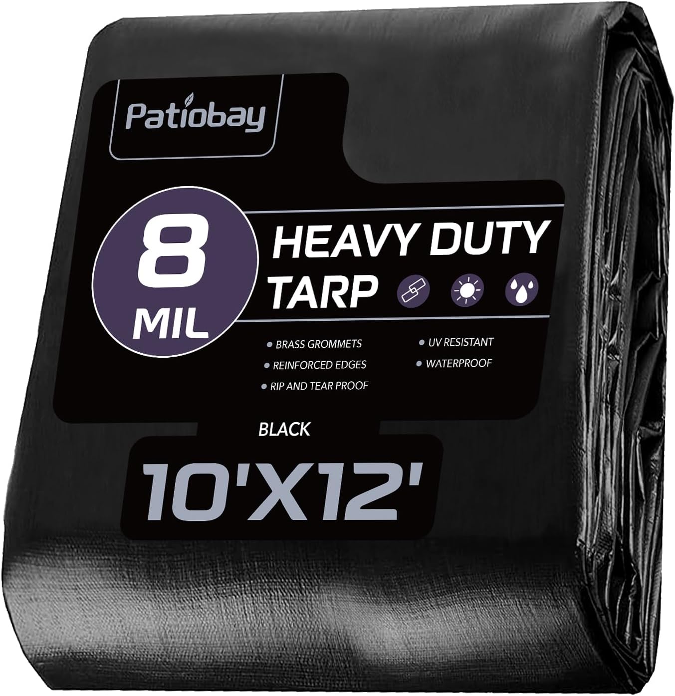Tarp 10x12 Feet, 8 Mil Waterproof Tarps Heavy Duty with Grommets Every 23.6", Thick Plastic Tarp, UV Resistant Tear&Fade Resistant, Reinforced Edges for Outdoor Pool Camp Tent 8mil 10x12