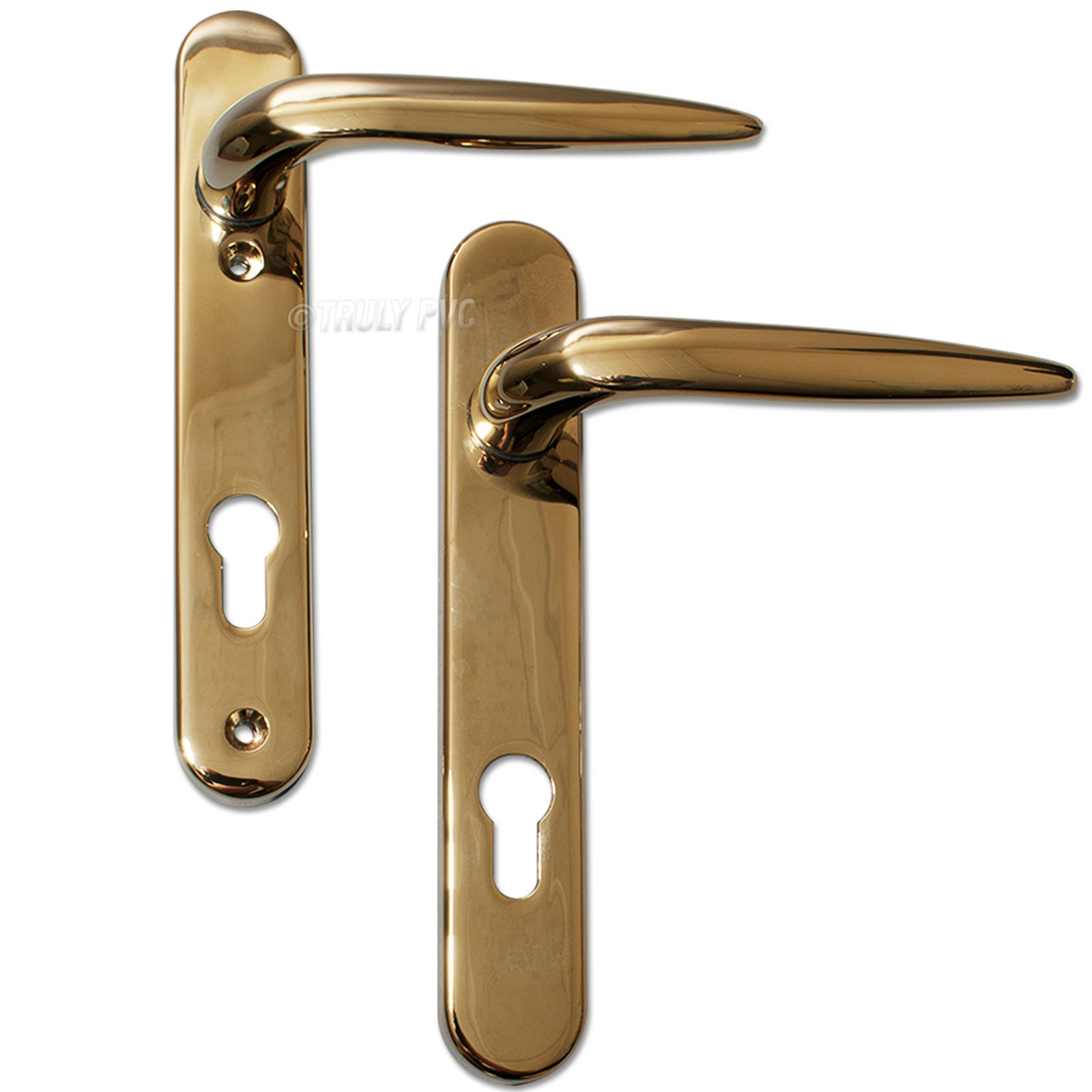 Sparta Gold,Chrome Pair Of Trojan 92Pz Short Backplate Gold Pvd Sprung Lever/Lever Upvc Door Handle Set