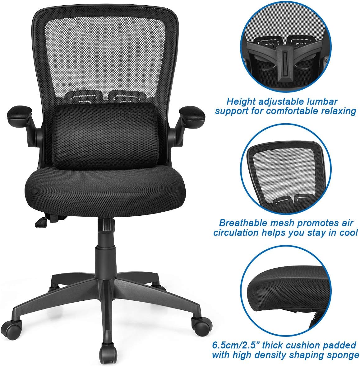 Giantex Ergonomic Desk Chair w/Portable Lumbar Pillow, Mesh Padded