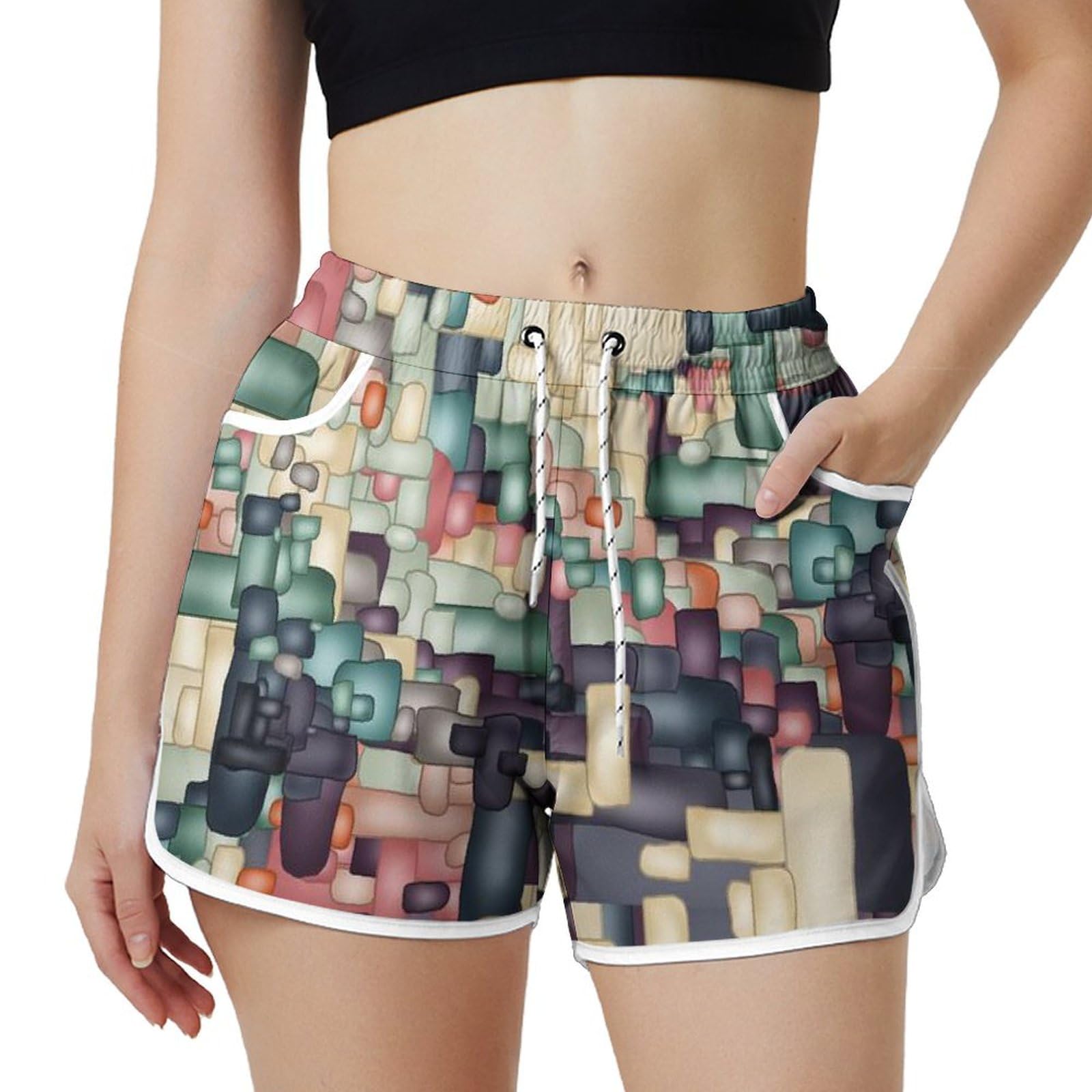 AYUNIX Women's Running Shorts with Pockets Quick Dry Performance Shorts for Women Colorful Athletic Workout Gym Shorts White