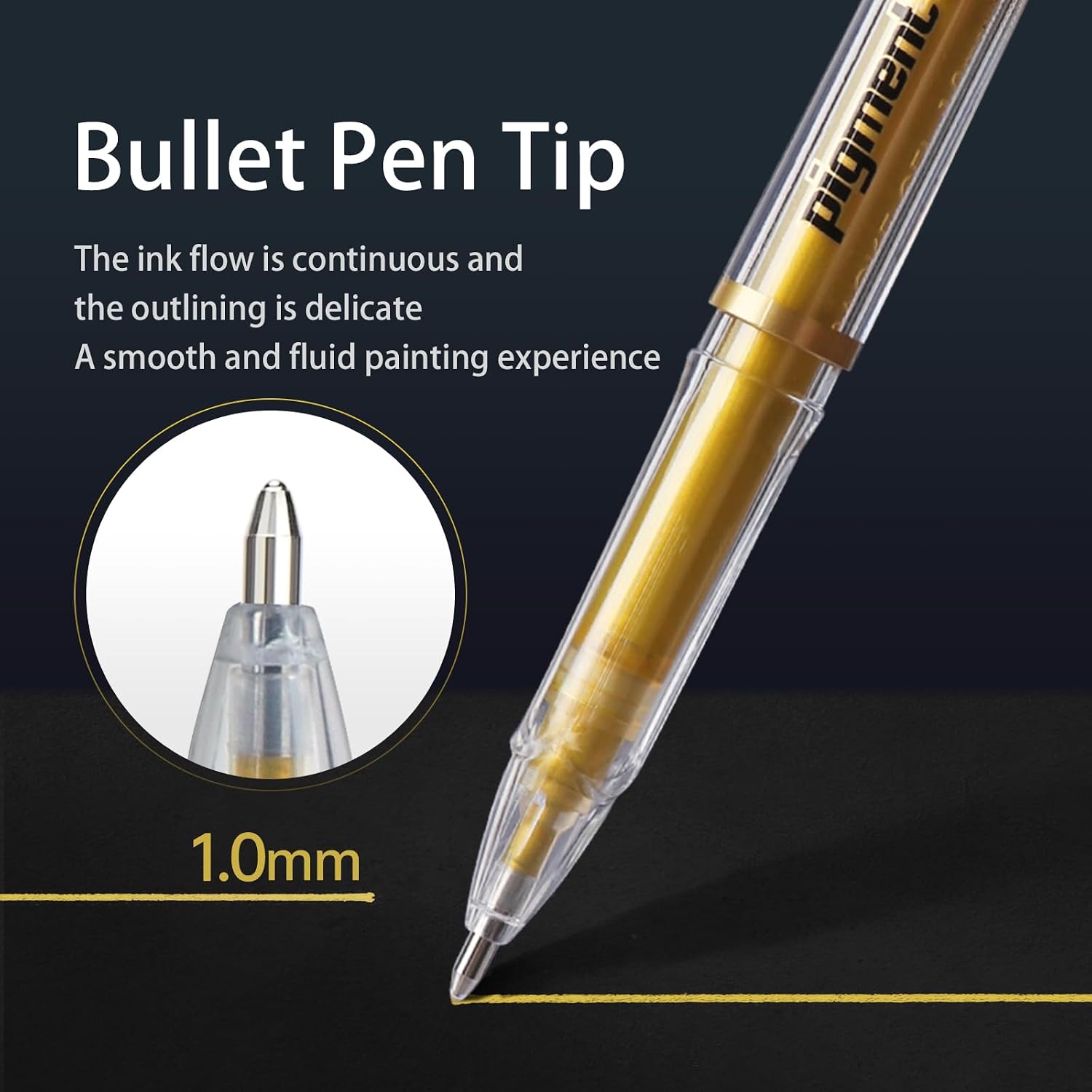Gold Silver White Ink Gel Pens, 1mm Medium Fine Point, Opaque archival Ink Pen for Dark Paper Drawing,Sketching, Illustration, Card Making, Bullet Journaling (Assorted Color - 6 Packs)