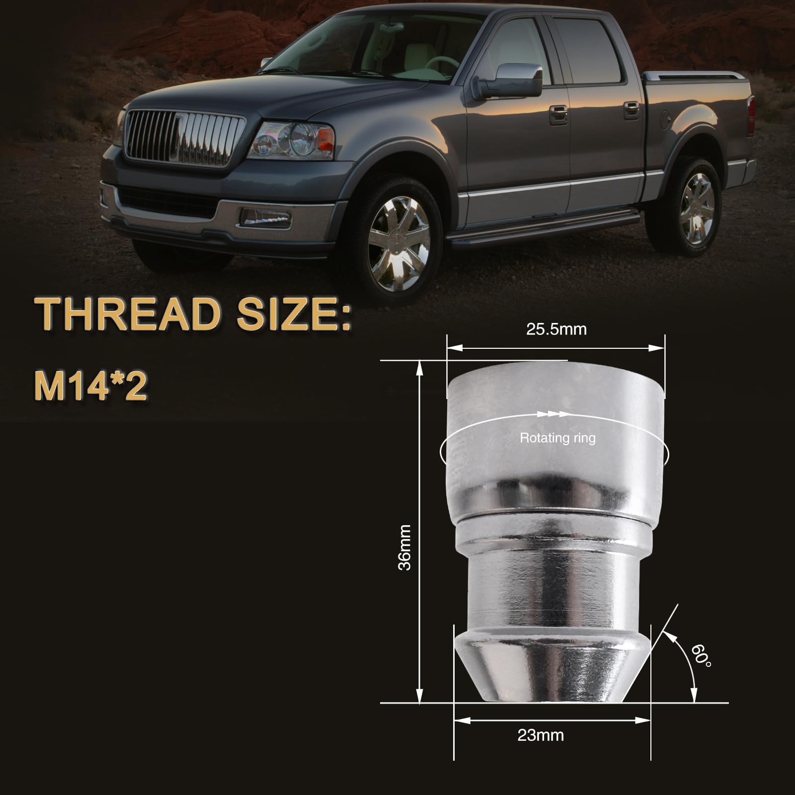 YYHHZZ M14 x 2mm Locks Lug Nuts, Fit for Chevy, Silverado, Civic, Accord, Camry, Corolla, Altima, Rogue, Wheel Locks, 4 Locking Lug Nuts, 2 Pcs Wheel Lock Key