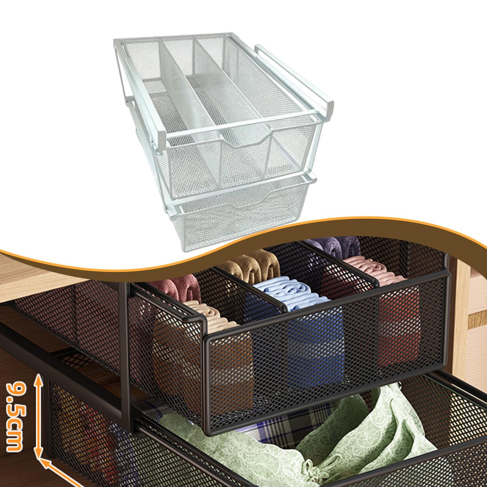 LOVIVER Cesta extraíble para Debajo del Estante, Ahorra Espacio, Metal, Organizador de cajones para Ropa Interior para el hogar, Dormitorio y Armario, Blanco