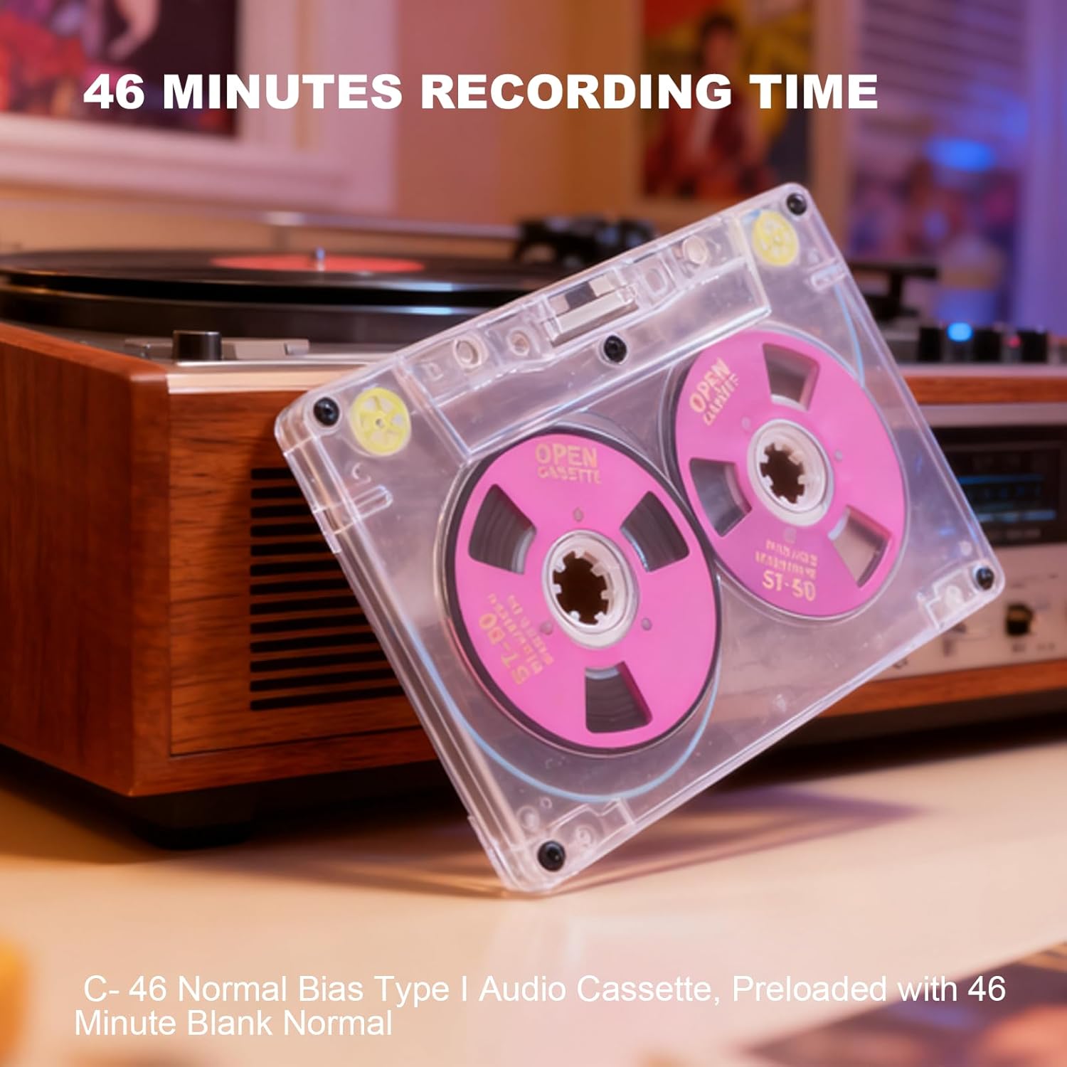 Blank Cassette Tapes Audio Cassettes, Clear Audio Cassette Tapes for Recording, Low Noise High Output 46 Minute(Blue)